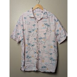 Oak Hill Button Down Shirt Mens 2XL Pink Tropical Palm Tree Summer Beach Casual